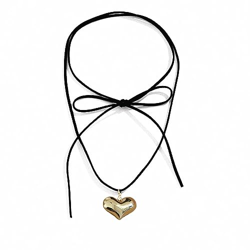 jojnsha Herz Halskette Frauen Temperament Nische Netto Red Colarbone Kette Koreanische Version Einstellbarer Schmuck Colarbone Verstellbares Schwarzes Seilschlüsselblöcke von jojnsha