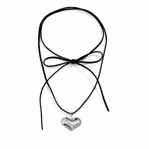 jojnsha Herz Halskette Frauen Temperament Nische Netto Red Colarbone Kette Koreanische Version Einstellbarer Schmuck Colarbone Verstellbares Schwarzes Seilschlüsselblöcke von jojnsha