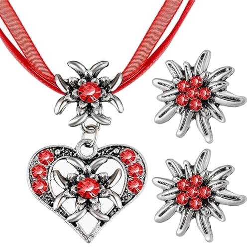 jojnsha Herzform Edelweiss Halskette Kristall Dangle Tropfen Ohrringe Für Frauen Schlüsselbein Ketten Schmuck Set Oktoberfest Ohrringe von jojnsha