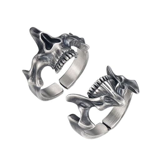 jojnsha Retro Silberschädel Ringe Anspruchsvolle Silberschädel Ringe Vintage Cool Punk Rings Schmuck von jojnsha