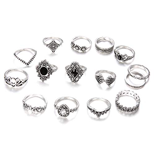 jojnsha Retro Steinkristall Stapel Ringe Pack Kristallschmuck Accessoires Frauen Stapelbare Gelenkfinger Ringe Verstellbar Für Mädchen von jojnsha