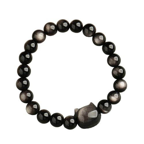 jojnsha Schwarze Perlen Armbänder Stapelbarer Katzenkopf Anhänger Handchain Halloween Armreifen Schmuck Trendy Accessoire von jojnsha