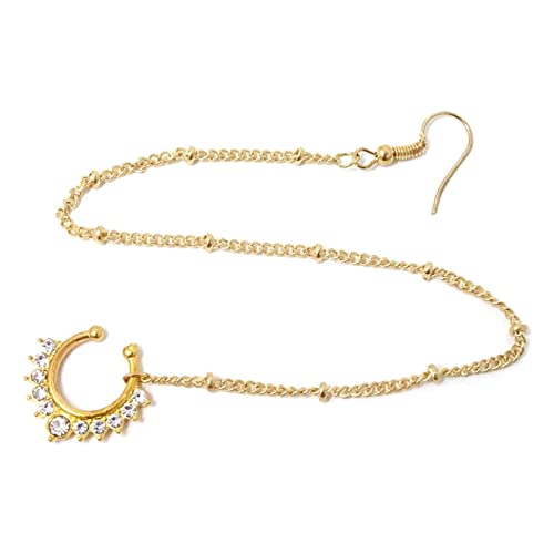 jojnsha Trendige Persönlichkeit Nase Fake Septum Ringe Kristall Kette für Mädchen Lady Indian Stylish & Vintage Fake Nasenringe Hoop von jojnsha