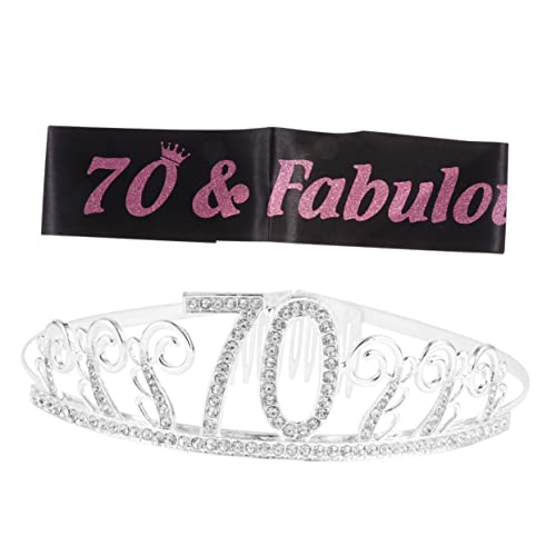 jojofuny 1 Satz 2st Hut Zum 70. Geburtstag Kronen Zum 70. Geburtstag Stirnband Prinzessin Geburtstag Tiara Strass Mit Kamm Jubiläumskronen Geburtstagsschärpe Fräulein Partybedarf Diamant von jojofuny