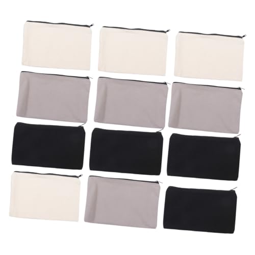 jojofuny 12 Stück Teiliges Canvas Zipper Täschchen Multifunktionale Kosmetik und Stiftetaschen Waschbare Langlebige Segeltuch Beutel in Schwarz Beige als Reise und Aufbewahrungsbeutel von jojofuny