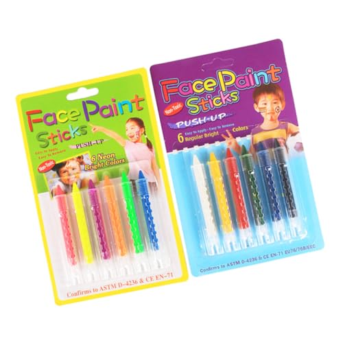 jojofuny 12 Stück Teiliges Halloween Schminkset Gesichtsbemalung Stifte Fluoreszierende Körperfarben in Grün und Lila Hautfreundliche Leicht zu Reinigende Crayon Pens für Karneval Fasching von jojofuny