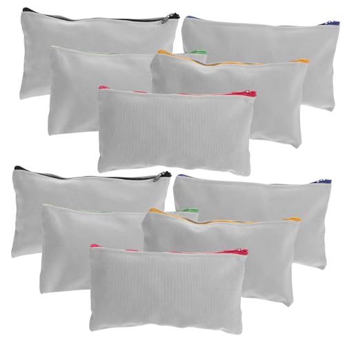 jojofuny 15 Stück DIY Leinwand Federmäppchen mit Reißverschluss Teiliges Leere Kosmetiktaschen für Make Up Aufbewahrung und Bastelprojekte als Kulturbeutel und Schminktasche von jojofuny