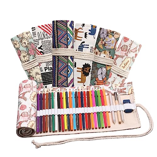 jojofuny 1Stück Handgemachte Canvas Bleistiftrolle im Ethnischen Stil Große Kapazität für Stifte Tragbarer Bleistiftbeutel Bleistifthalter für Künstler für Zeichnen von jojofuny