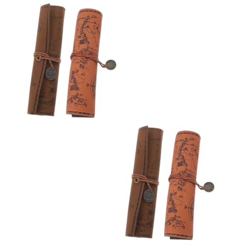 jojofuny 2 Sätze Retro Canvas Pen Bag Bleistift Für Tragbar Schreibwarenkoffer Federmäppchen Studenten-stifttasche Gesteppt Stiftverpackungs-Organizer Leder 2 Stücke * 2 von jojofuny
