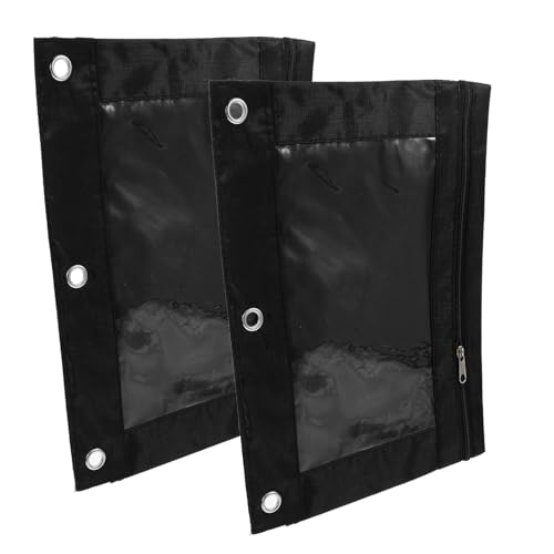 jojofuny 2 Stück Mäppchen Kosmetiktasche Ordner Stabiles Stifteetui Stifteaufbewahrung für Binder Robuste Canvas Stiftetasche Schreibwaren Bleistift Federmappe Bindemittel Zubehör PVC Black von jojofuny