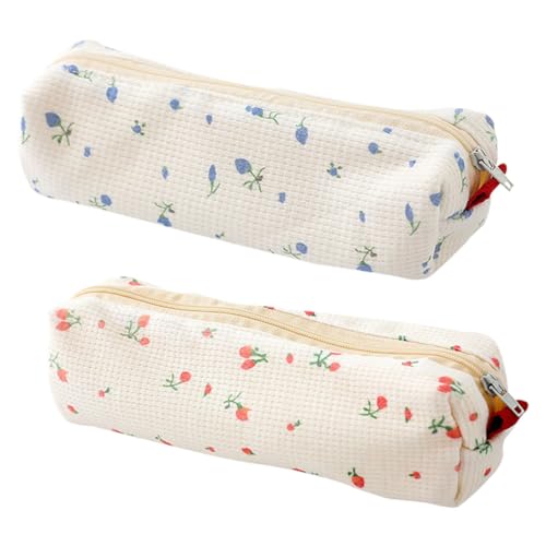 jojofuny 2 Stück Teiliges Federmäppchen mit Floralem Muster und Geräumig Reißverschluss Verschluss Leichter Stifte Organizer für Schule Büro und Kosmetik in Blau und Rosa von jojofuny