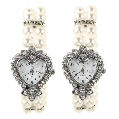 jojofuny 2stücke Damen Armbanduhr Mit Und Perlenarmband Quarz-Uhr Für Partys Und Besondere Anlässe Stilvolles Accessoire Mit von jojofuny