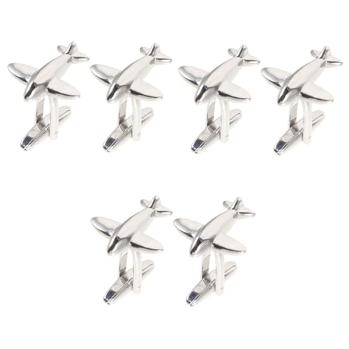 jojofuny 3 Paare Herren Manschettenknöpfe Flugzeugform Cufflinks Reinem Kupfer Silberfarbene Anzug Manschettenknöpfe für Besondere Anlässe Geschenkidee für Weihnachten Valentinstag und von jojofuny