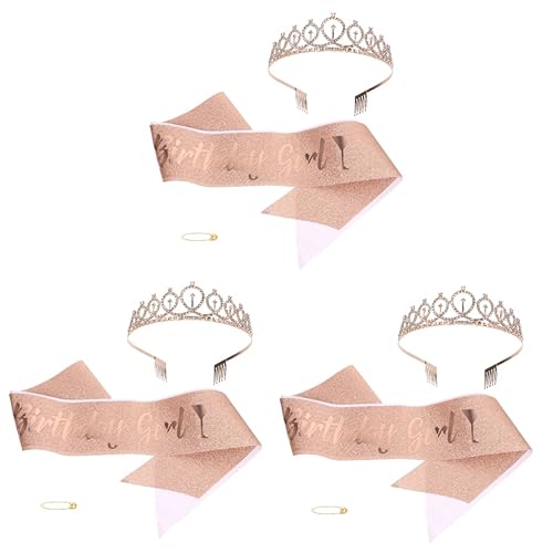 jojofuny 3 Sätze Partydekoration Haarreifen-schultergurt Stirnband Diademe Kronen Und Schärpe Prinzessin Geburtstag Tiara Geburtstag Für Mädchen Braut Kleidung Blinddarm Legierungsmaterial von jojofuny