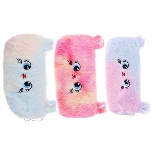 jojofuny 3 Stück Teiliges Federmäppchen mit Niedlichem Katzenmotiv Weiches Plüschmaterial Reißverschluss Organizer Stylisches Farbverlauf Design in Rosa und Lila Multifunktionale von jojofuny