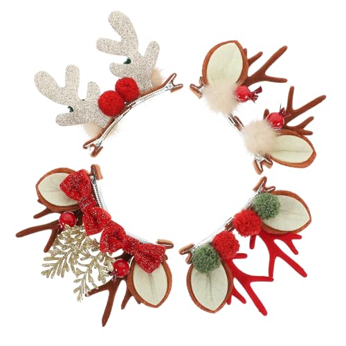 jojofuny 4 Pairs Weihnachten Geweih Haar Clips Weihnachten Themed Haar Barrettes Haarnadeln Party Kopfschmuck von jojofuny