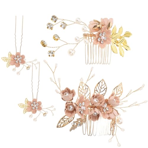 jojofuny 4 Stück Haarschmuck Hochzeit Haarschmuck Damen Rosegold Hochzeit Haarnadeln Strass Birne Haargabel Blumen Haarteil für Braut Party von jojofuny