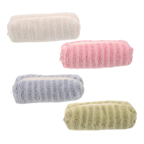 jojofuny 4 Stück Plüsch Federmäppchen Großes Fassungsvermögen Weiches Streifen Design Robuste Schulmäppchen Kosmetiktasche Für Jungen Mädchen Schule Büro Zuhause von jojofuny