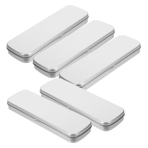 jojofuny 5 Stück Teiliges Metall Federmäppchen aus Rechteckige Frostige Einlagige Blechbox für Stifte Bleistifte und Schulbedarf Silber von jojofuny
