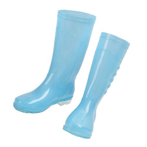 jojofuny Damen Regenstiefel Hochschaft PVC Gummistiefel Anti rutsch Strapazierfähig Transparent Candy Blau Für Outdoor Gartenarbeit Alltag von jojofuny