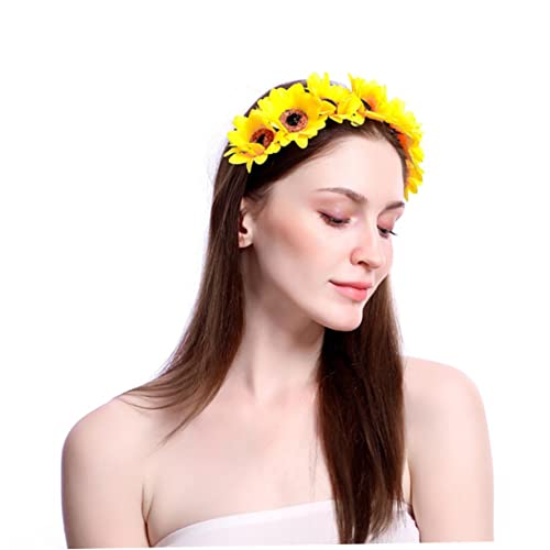 jojofuny Kopfschmuck Kopfbedeckung Brautkopfbedeckung Brautstirnband Sonnen Sonnenblumengirlande Sonnenblumenstirnband Haarring Kopfbedeckung Gelb Die Blumen Hawaii Blumenkopfschmuck von jojofuny