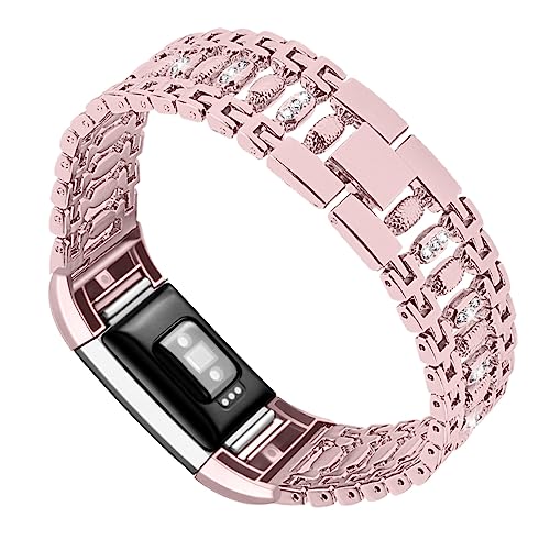 jojofuny Ersatzband Ansehen Metallband Strass-uhrenarmband Gebühr 2 Damenuhren Für Damen Charge 2 Armband Reloj Inteligente Uhrenarmbänder Für Herren 2 Bänder Mann Kristall Rosenpulver Rosa von jojofuny