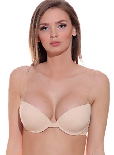 jolidon Push-up BH mit transparenten Rücken und träger durchsichtig rückenfrei unsichtbar Hochzeit Damen unterwäsche (Beige, 85B) von jolidon