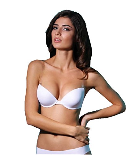 jolidon Push-up BH mit transparenten Rücken und träger durchsichtig rückenfrei unsichtbar Hochzeit Damen unterwäsche (Weiß, 85B) von jolidon