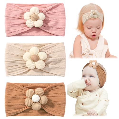 Jollybows 3 Stück Stirnband Baby Mädchen, Baby Schleifen Blume Haarband Haarbänder für Kinder Neugeborene Baby Haarschmuck (Khaki Ingwer Braun) von jollybows
