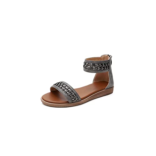 jonam Damen Sandalen Ankle Strap Sandals Women Flat Sandals Summer Open Toe Shoes Size(Color:Grijs,Size:41 EU) von jonam