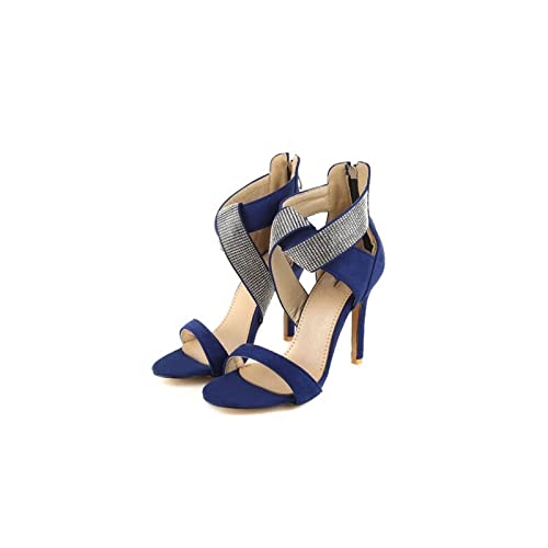 jonam Damen Sandalen Big Size High Heels Sandals Women Shoes Woman Summer Ladies One-word Sandals With Thin Heels(Color:Blue,Size:32) von jonam