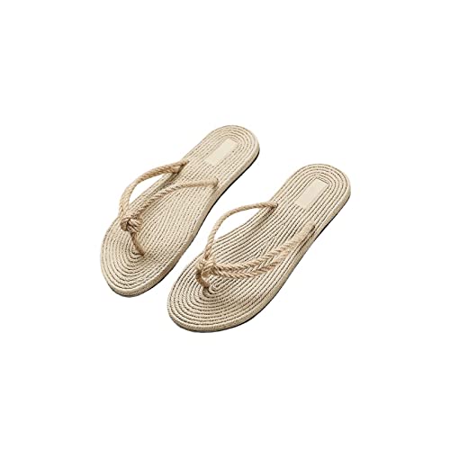 jonam Damen Sandalen Fashion Summer Straw Sandals Flip Flops Women Hotel Slippers Ladies Shoes Lndoor Outdoor Flip-Flops Beach Flat Slides(Size:38 EU) von jonam