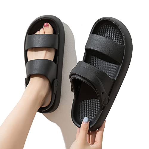 jonam Damen Sandalen Frauen Sommer dicke Plattform Hausschuhe Strand Flip Flops Weiche Sohle Slide Sandalen Freizeit Männer Damen Indoor Bad Anti-Rutsch Schuhe(Color:Black,Size:35-36(fit34-35)) von jonam