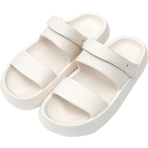 jonam Damen Sandalen Frauen Sommer dicke Plattform Hausschuhe Strand Flip Flops Weiche Sohle Slide Sandalen Freizeit Männer Damen Indoor Bad Anti-Rutsch Schuhe(Color:White,Size:36-37(fit35-36)) von jonam