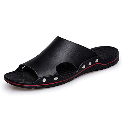 jonam Damen Sandalen Herren-Ledersandalen Sommerqualität Strand Hausschuhe Freizeitschuhe Flache Boden im Freien Strandschuhe im Freien(Color:Black,Size:38 EU) von jonam