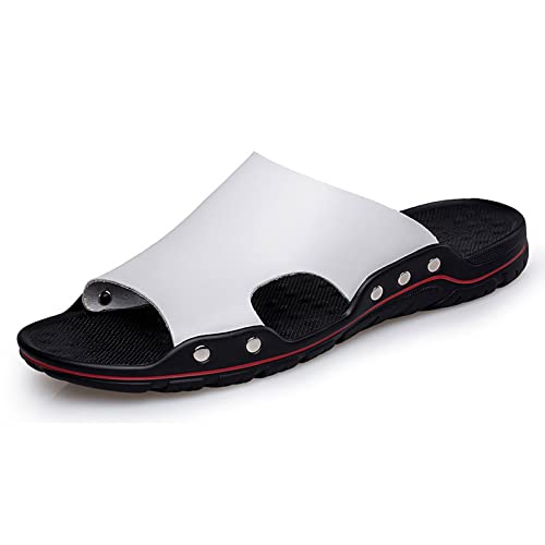 jonam Damen Sandalen Herren-Ledersandalen Sommerqualität Strand Hausschuhe Freizeitschuhe Flache Boden im Freien Strandschuhe im Freien(Color:White,Size:38 EU) von jonam