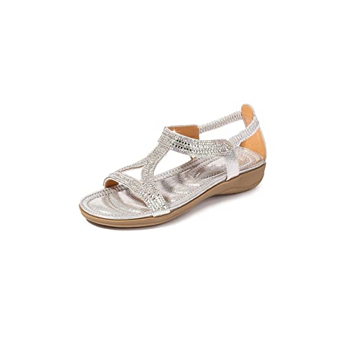 jonam Damen Sandalen Ladies Summer Shoes Style Hollowed Out Bling Women Sandals Rhinestone Soft Bottom Slope Women Shoes(Color:Silver,Size:42 EU) von jonam