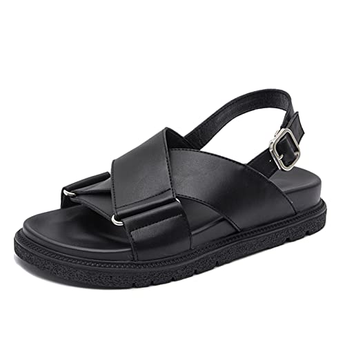 jonam Damen Sandalen Leather Sandals Women's Summer Outer Wear Flat Sandals Women's Beach Sandals(Color:Black,Size:38 EU) von jonam