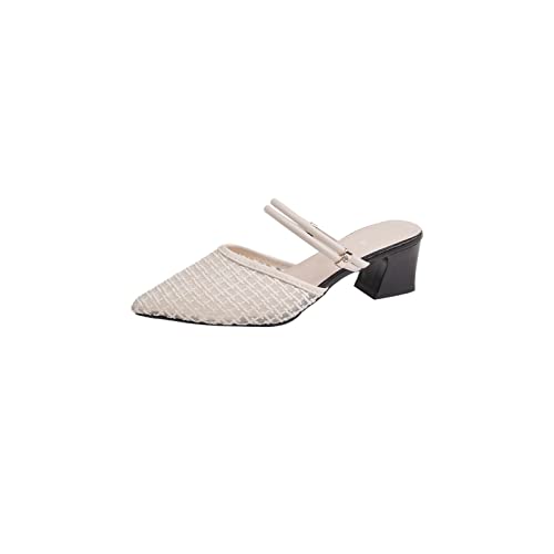 jonam Damen Sandalen Mesh Women Pumps Summer Pointed Toe Comfortable Square Style High Heels Party Shoes(Color:Beige,Size:36 EU) von jonam