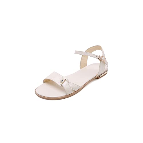 jonam Damen Sandalen Shoes Woman Sandals Shoes Buckle Summer Shoes Flat Beach Shoes Women(Color:Beige,Size:33) von jonam