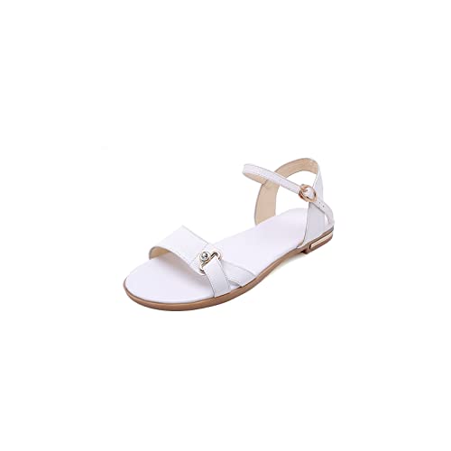 jonam Damen Sandalen Shoes Woman Sandals Shoes Buckle Summer Shoes Flat Beach Shoes Women(Color:White,Size:32) von jonam