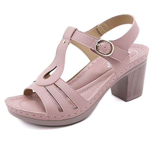 jonam Damen Sandalen Shoes Women High Heels Sandals Woman Heeled Shoes Square Heel(Size:36 EU) von jonam