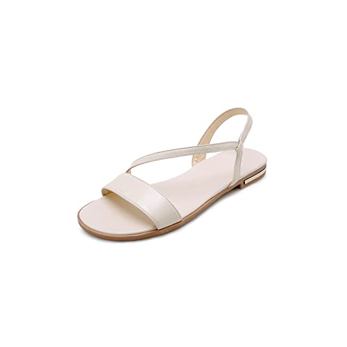 jonam Damen Sandalen Shoes Women Sandals Slip On Summer Shoes Woman Flat Beach Shoes Female(Color:Beige,Size:34 EU) von jonam