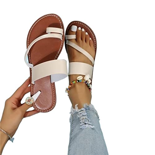 jonam Damen Sandalen Summer Flat Sandals Open Toe Outdoor Slippers Casual Beach Women's Shoes(Color:White,Size:43 EU) von jonam