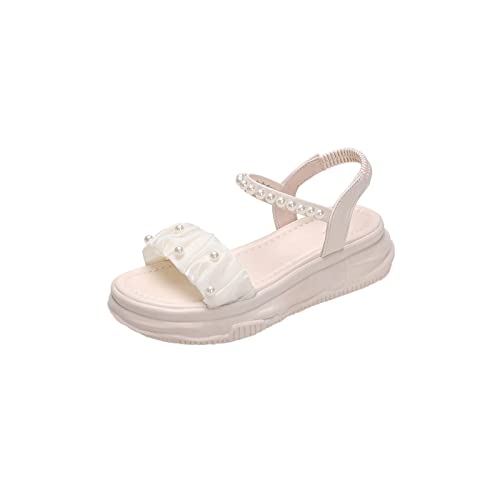 jonam Damen Sandalen Summer Pearl Platform Sandals Women Elastic Band Peep Toe Slides Cool String Bead Shoes(Color:Beige,Size:36 EU) von jonam