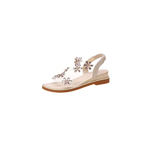 jonam Damen Sandalen Summer Women Elegant Sandals Heels Lady Flowers Flat Shoes Femme Casual Wedges Platform(Color:Beige,Size:39 EU) von jonam