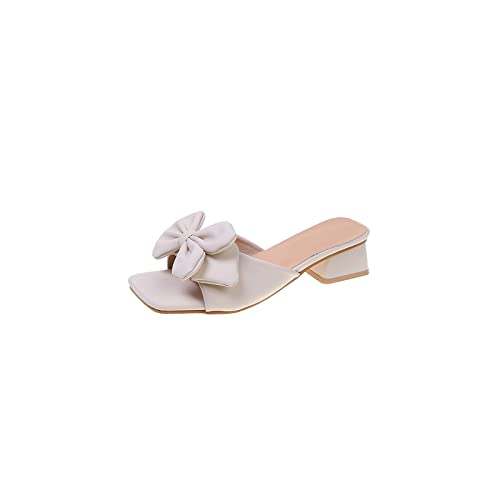 jonam Damen Sandalen Summer Women Flip Flops Sandal Butterfly-knot Slides Square Heels Green Shoes Female Slippers Plus Size(Color:Beige,Size:36 EU) von jonam