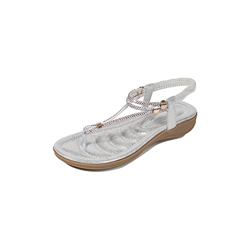 jonam Damen Sandalen Wedge Shoes For Women Flat Sandals Ladies Beach Sandals Women Sandles(Color:Silver,Size:38 EU) von jonam