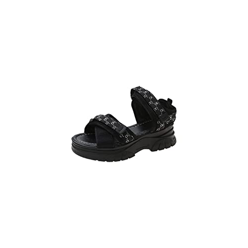 jonam Damen Sandalen Women Platform Heels Sandals Summer Embroidery Casual Outdoor Leisure Sandal Shoes(Color:Black+Silver,Size:36 EU) von jonam