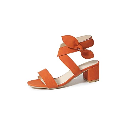 jonam Damen Sandalen Women Sandals Bow High Heels Women Sandals Sexy Open Toe Square Heel Plus Size(Color:Orange,Size:41 EU) von jonam